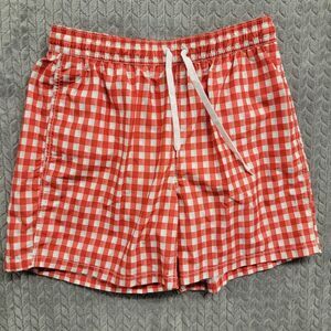 Kavu Shorts Swim Trunks Mens Size XL‎ Elastic Waist Drawstring Red Pinic Check